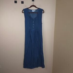 Vermont Country Store Denim Sleeveless Pintuck Jumper Dress in Dark wash Size L